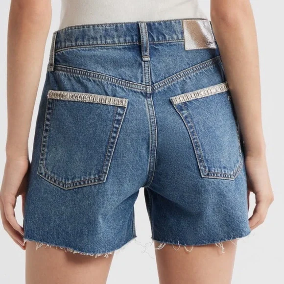 NEW rag & bone Embellished High Waist Raw Hem Cut Off Denim Shorts in Evjwl